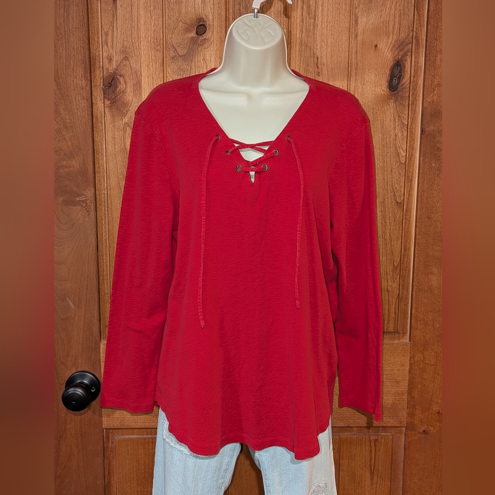 Ruff Hewn Red Lace-Up Top